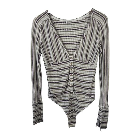 Free People Intimately Free Thermal Bodysuit By The Fire Women M Stripe Cream - Picture 1 of 9